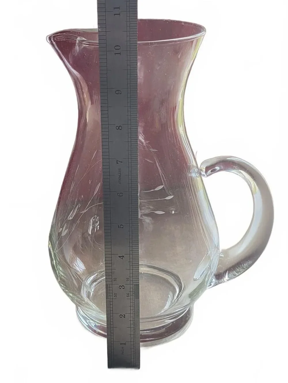 Princess House Heritage Glass Pitcher Vintage Clear Crystal Etched Floral 9.5